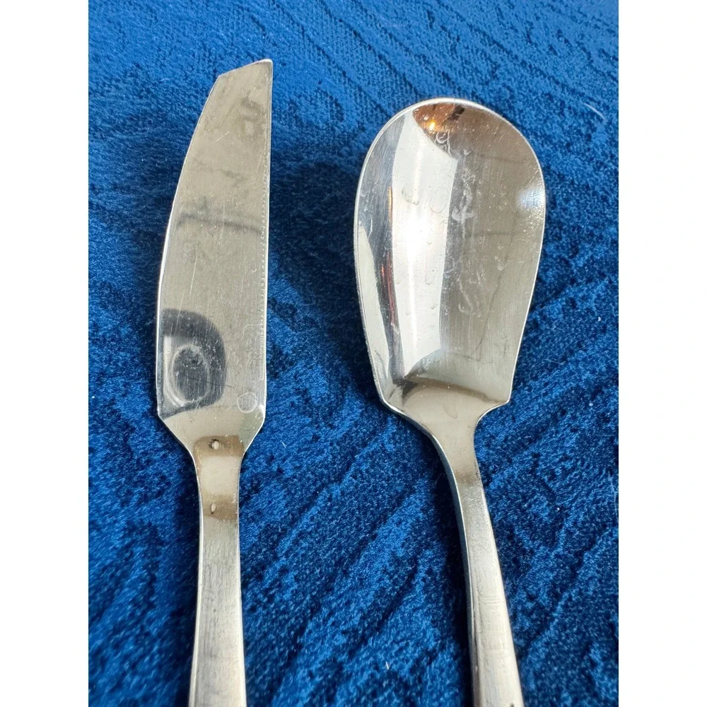 National‎ Stainless Haiti Flatware Japan Leaf Pattern Spoon and Spreader Knife